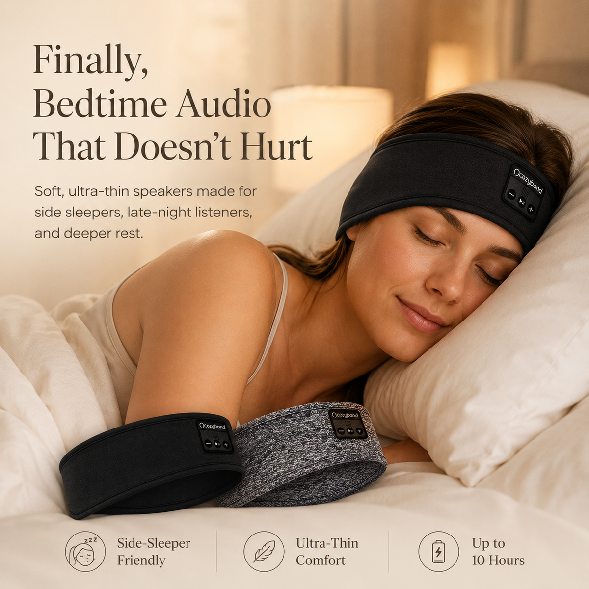 Bluetooth sleep headband for side sleepers
